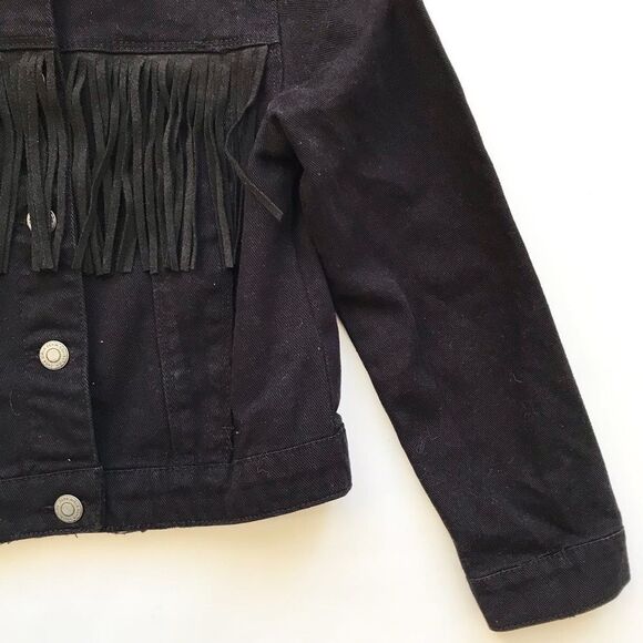 Zara NWOT black fringe denim jacket  9-10Y - Picture 3 of 6